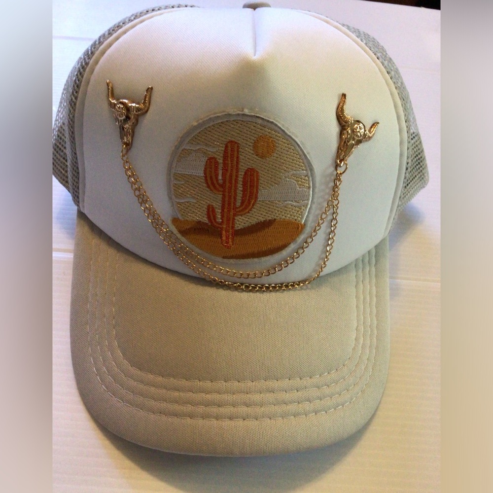 NEW! upcycled Cactus Embroidered Cap with Gold Chain